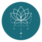 white outline of lotus flower with sparkle outline on green background